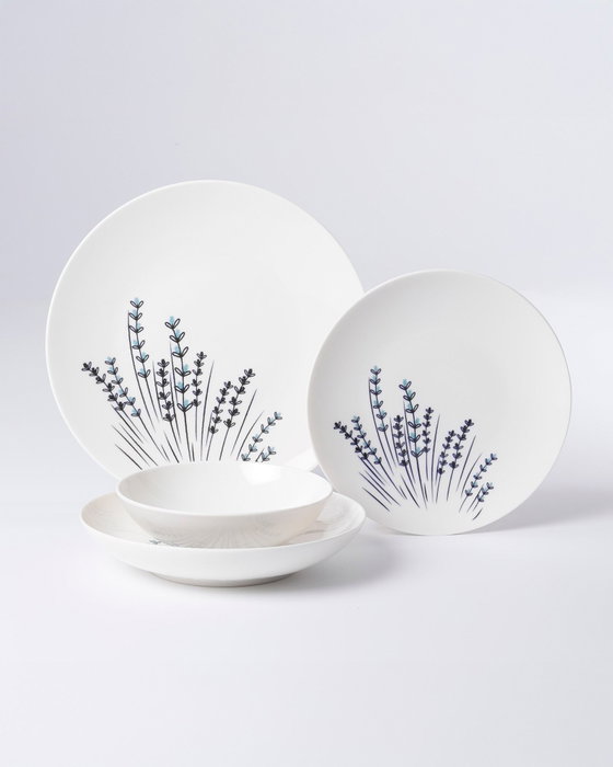 Hermia Vajilla de Porcelana 24 Piezas Diseño Blanco y Azul GBSATN24KY4E40711